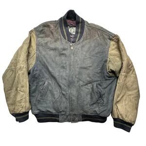 Vintage Winlit Two Tone Varsity Bomber Leather Jacket Men Large Gray Quilt Lined